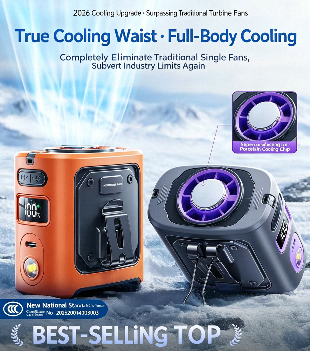 2026 Ice Cooling Waist Fan | 8000mAh 100-Level Wind, Portable Neck/Hanging Fan with Semiconductor Cooling