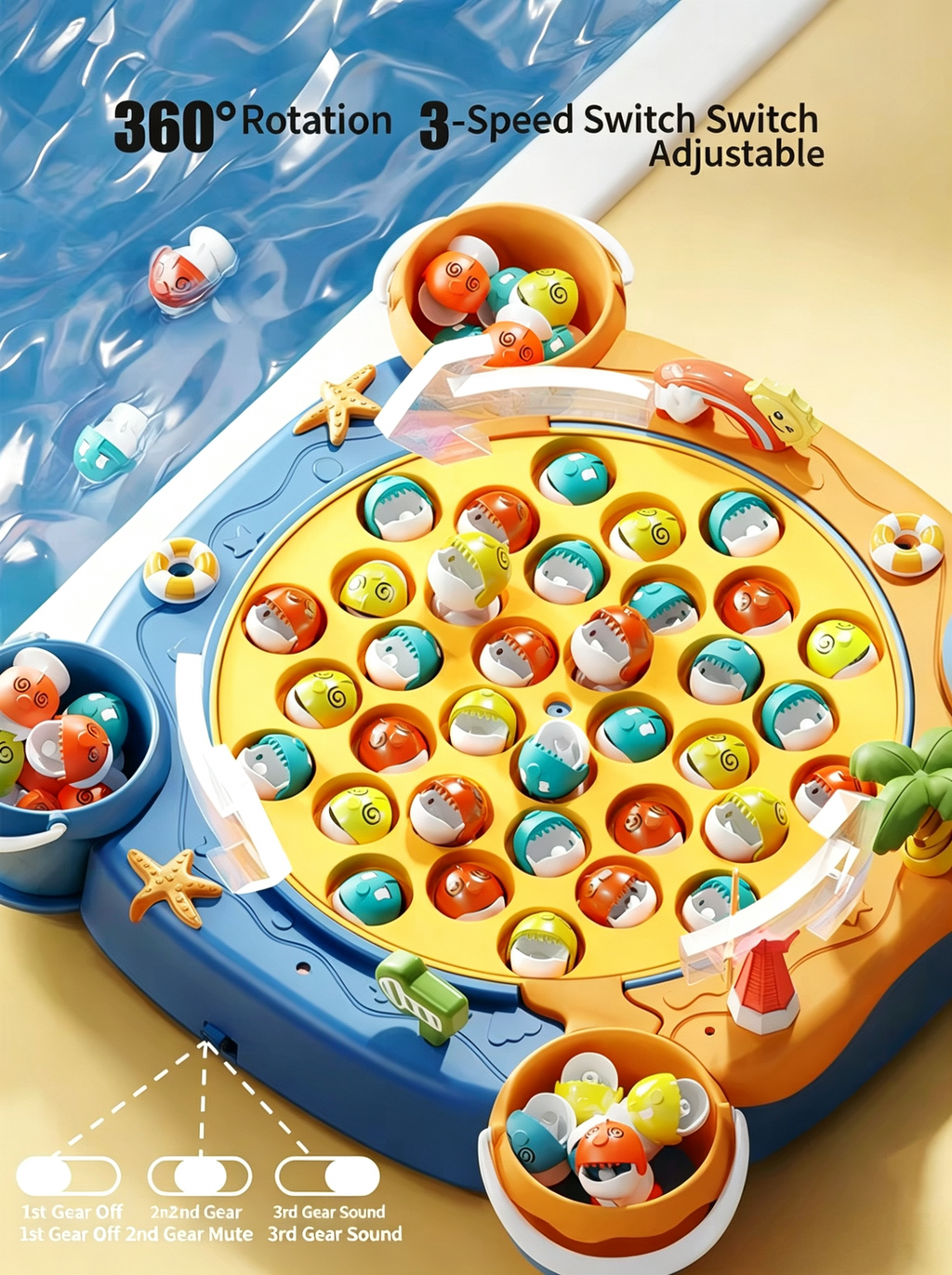Premium 360° Rotating Magnetic Fishing Game Toy for Toddlers - Interactive Educational Playset with Music & 3 Speed Modes