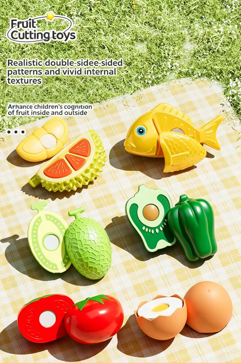 Kids' Realistic Fruit & Veggie Cutting Playset - Pretend Kitchen Toy