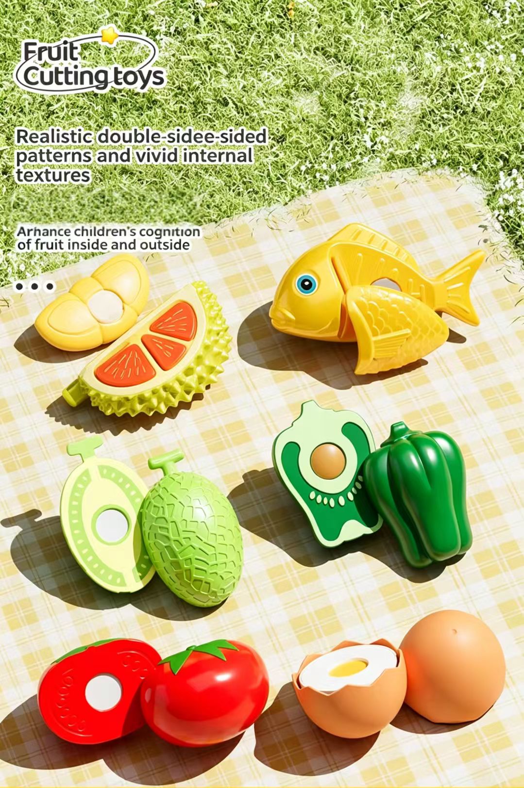 Kids' Realistic Fruit & Veggie Cutting Playset - Pretend Kitchen Toy