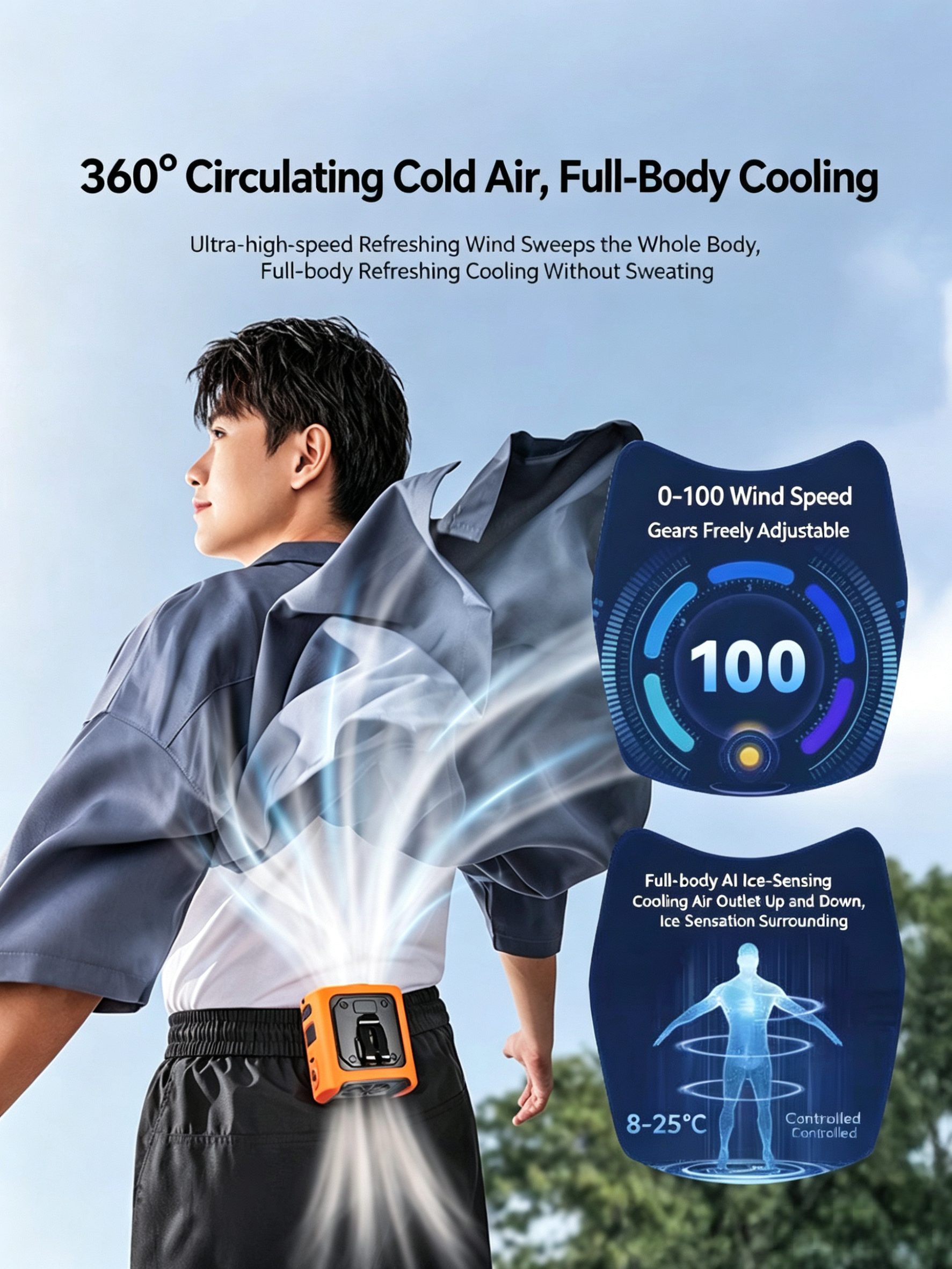 2026 Ice Cooling Waist Fan | 8000mAh 100-Level Wind, Portable Neck/Hanging Fan with Semiconductor Cooling