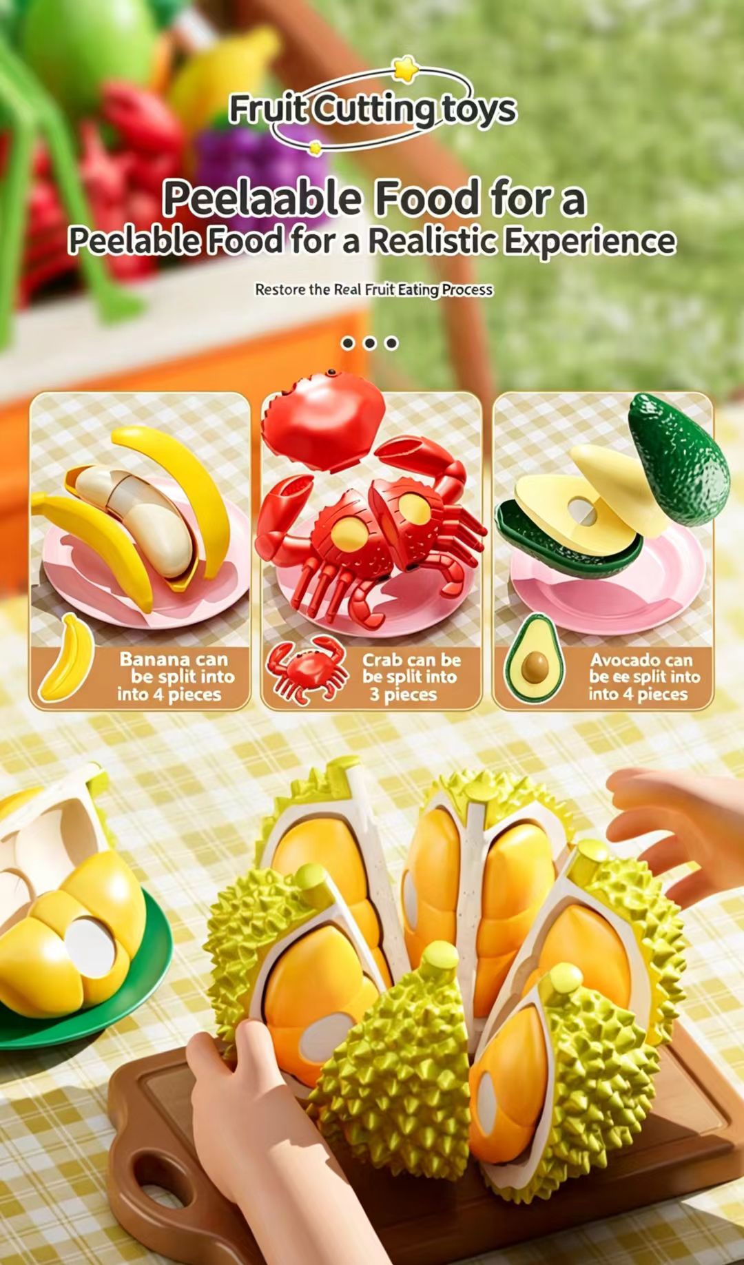 Kids' Realistic Fruit & Veggie Cutting Playset - Pretend Kitchen Toy