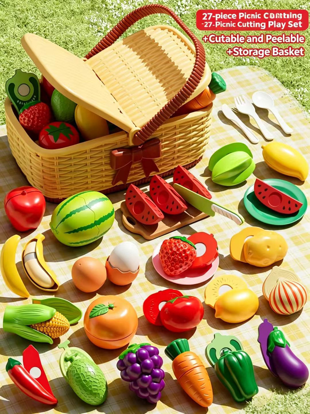 Kids' Realistic Fruit & Veggie Cutting Playset - Pretend Kitchen Toy