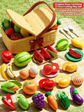 Kids' Realistic Fruit & Veggie Cutting Playset - Pretend Kitchen Toy