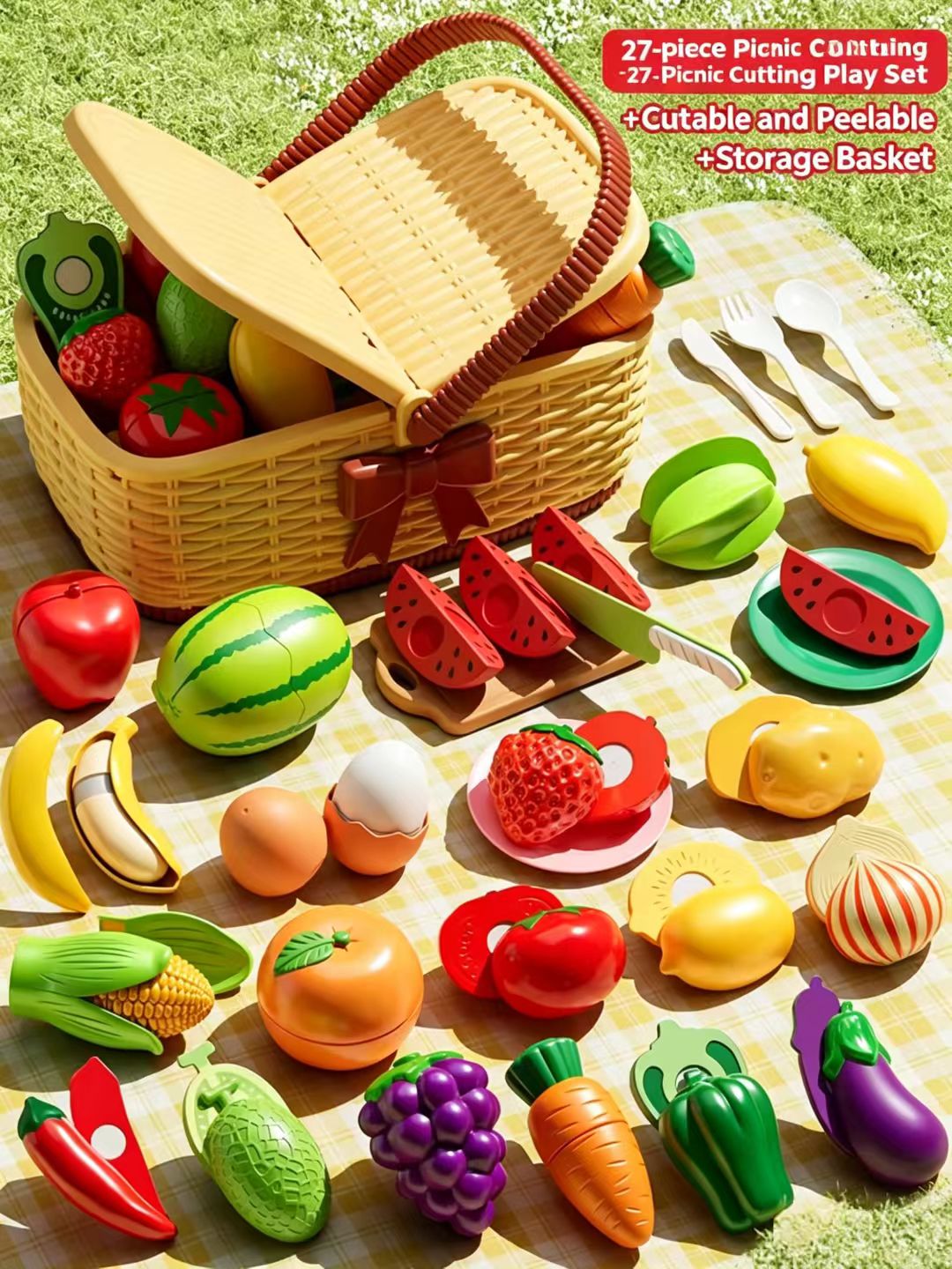 Kids' Realistic Fruit & Veggie Cutting Playset - Pretend Kitchen Toy
