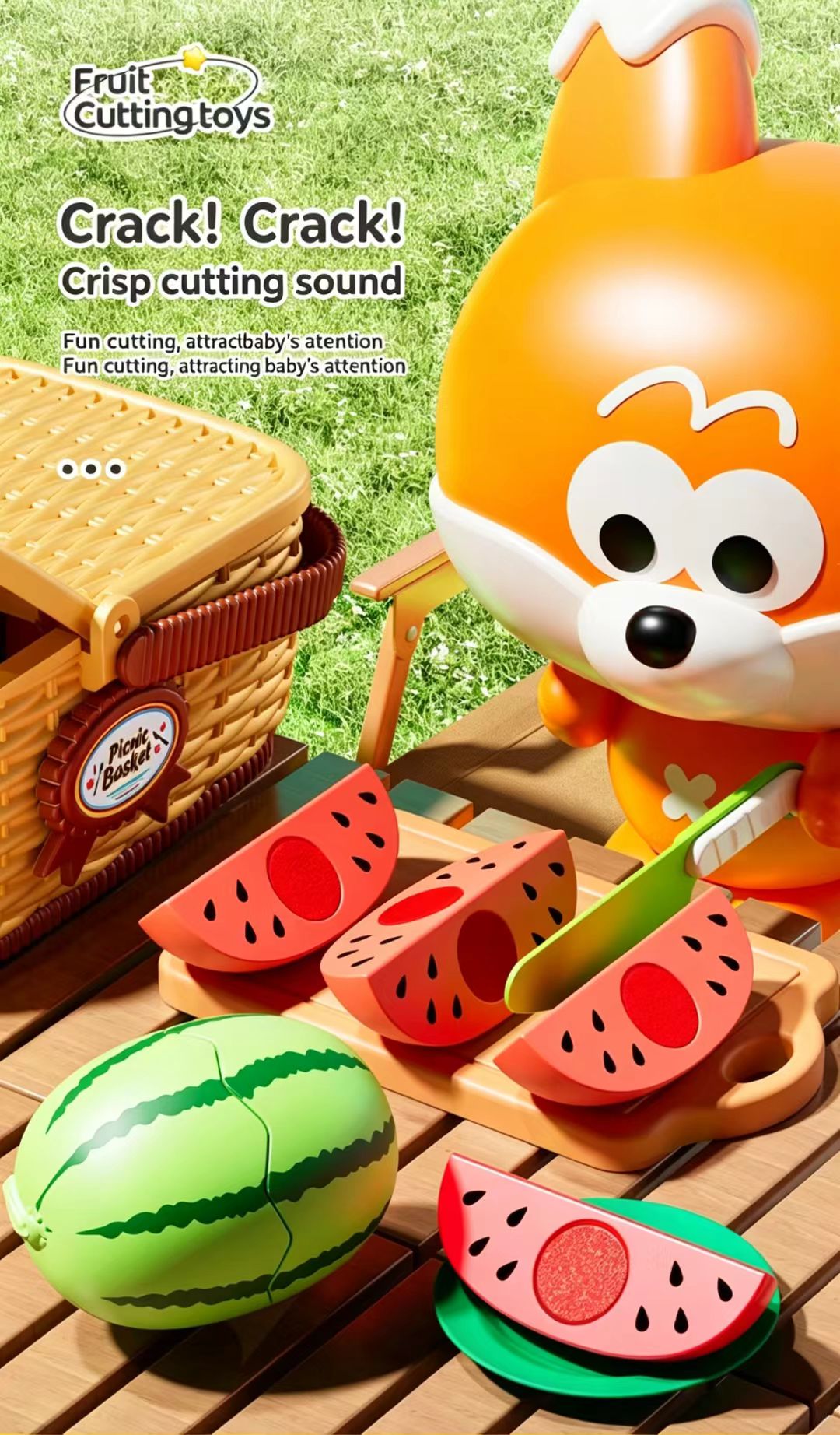 Kids' Realistic Fruit & Veggie Cutting Playset - Pretend Kitchen Toy