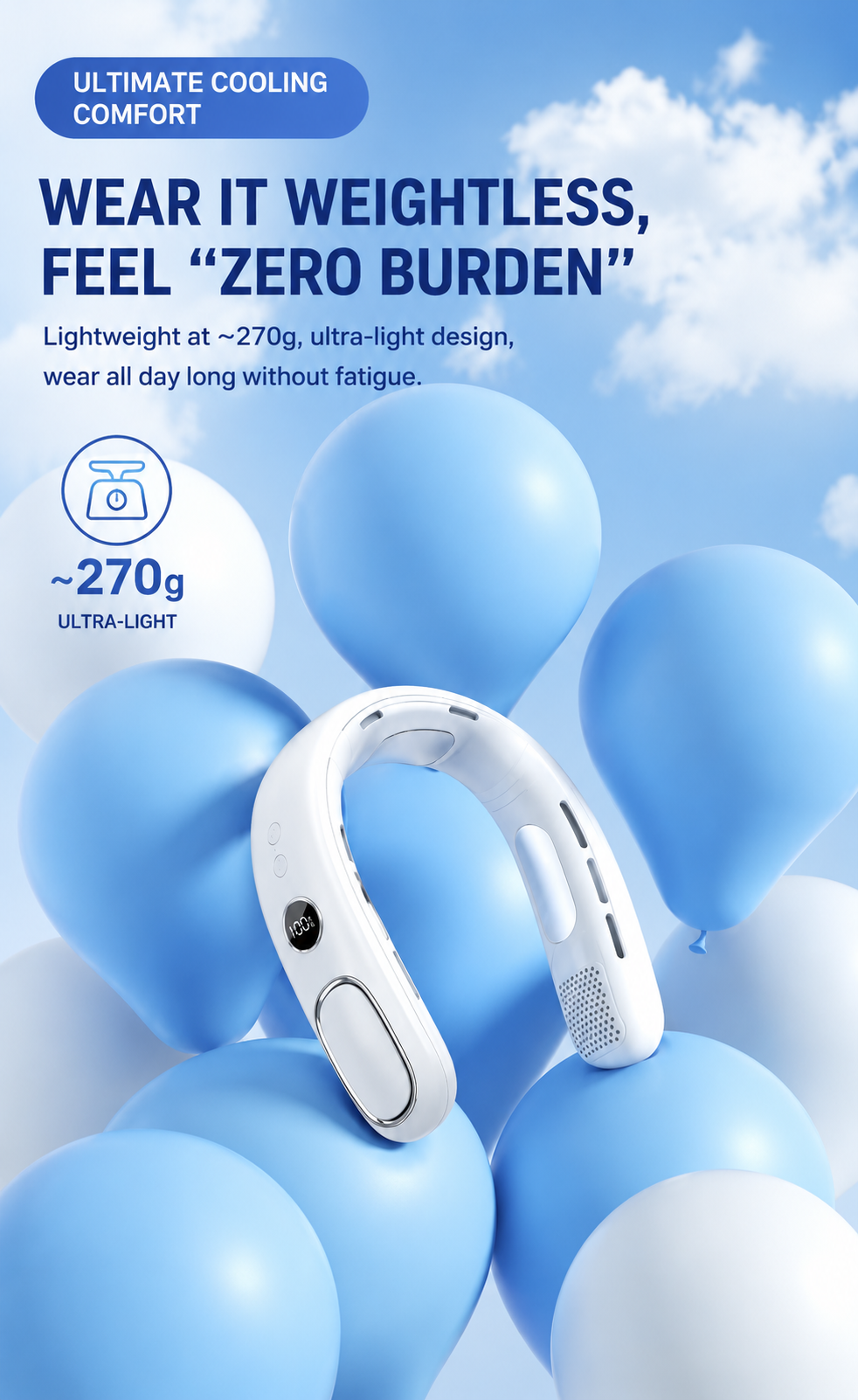 Cooling Neck Fan Pro1 – 360° Wearable Portable Air Conditioner with Semiconductor Cooling, 5-Speed Turbo Airflow & 17H Battery