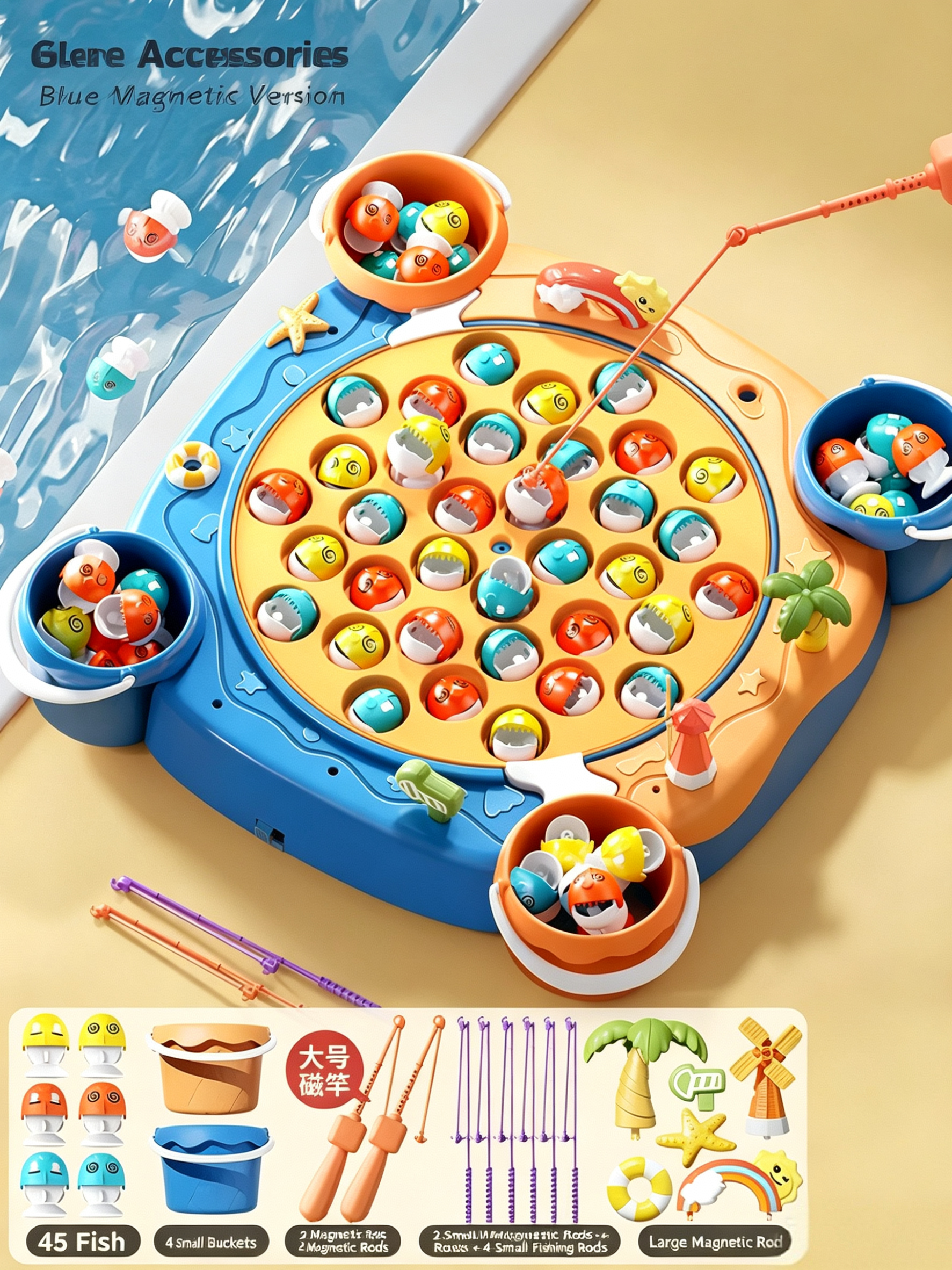 Premium 360° Rotating Magnetic Fishing Game Toy for Toddlers - Interactive Educational Playset with Music & 3 Speed Modes